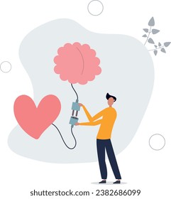 Inteligencia emocional, EI o control de sentimientos y emociones con pensamiento lógico cerebro, empatía o habilidad social, autocontrol o concepto de equilibrio.ilustración vectorial plana