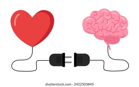 Emotional Intelligence, EI or control feeling and emotion with logical thinking brain, empathy or social skill, self control or balance concept. Connect heart feeling with logical thinking brain.