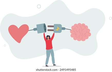 Emotional Intelligence, EI or control feeling and emotion with logical thinking brain, empathy or social skill, self control or balance concept.flat design.illustration with people.