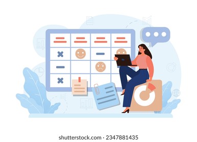 Emotional intelligence. Emotion balance and control skill. EQ development. Character with deep understanding of emotions and empathy. Self-regulation and awareness. Flat vector illustration
