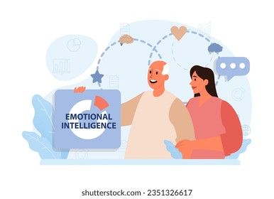 Emotional intelligence. Emotion balance and control skill. EQ development. Character with deep understanding of emotions and empathy. Self-regulation and awareness. Flat vector illustration