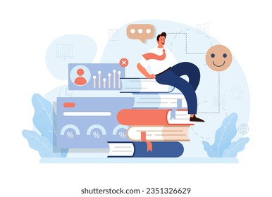 Emotional intelligence. Emotion balance and control skill. EQ development. Character with deep understanding of emotions and empathy. Self-regulation and awareness. Flat vector illustration