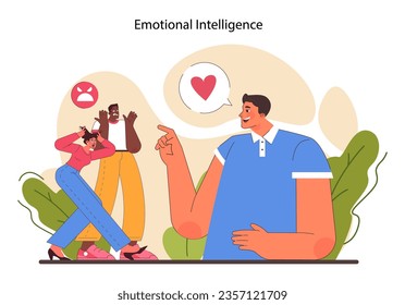 Emotional intelligence. Emotion balance and control. Leadership skill. Top manager professional quality leading a work team towards success. Personnel efficiency improvement. Flat vector illustration
