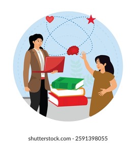 Emotional intelligence. Emotion balance and control skill. EQ development. People with deep understanding of emotions and empathy. Flat vector modern illustration 