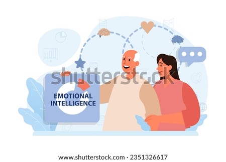 Emotional intelligence. Emotion balance and control skill. EQ development. Character with deep understanding of emotions and empathy. Self-regulation and awareness. Flat vector illustration