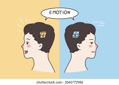 Emotional intelligence and emotions concept. Human head silhouette with emotion on or off inside with various face expressions vector illustration 