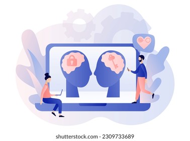 Emotional Intelligence. Empathy and emotional connection. Psychology and mental health concept. Communication skills online. Modern flat cartoon style. Vector illustration on white background