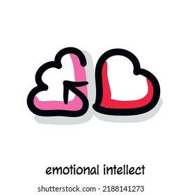 Emotional Intelligence hand drawn scribing, sketchnoting visual note icon. Minimal vector illustration. Editable outline, color, shadows. Infographics symbol