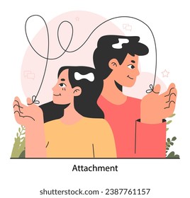 Emotional intelligence. Healthy attachment style in a romantic relationship. Man and woman tied with a string. Loving couple. Flat vector illustration