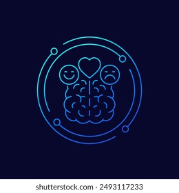 emotional intelligence icon with a brain, linear design