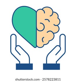 Emotional Intelligence Icon – Hands Holding Heart and Brain Representing Balance and Mindfulness
