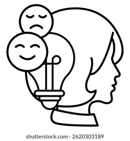 Ícone Emotional Intelligence representado por emoticon, estilo bulb Line.