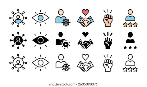 EMOTIONAL INTELLIGENCE icon set with multiple style social skills, self-awareness, self-regulation, empathy and motivation