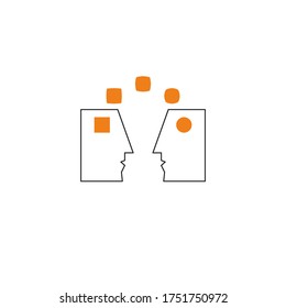 Emotional intelligence icon, symbol of coaching, psychotherapy sign, teacher concept. Psychology icon, two profiles. Vector illustration