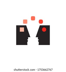 Icono de inteligencia emocional, símbolo de entrenamiento, signo de psicoterapia, concepto de profesor. Icono de psicología, dos perfiles. Ilustración del vector