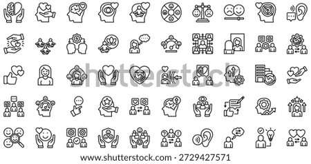 Emotional Intelligence icons collection. Vector illustration. Brain and Heart, Empathy, Self Awareness, Emotional Balance, Emotion Wheel, Heart, Mindfulness, Emotional Radar, Mood Tracker, Active Listening, Compassion. Pro Vector