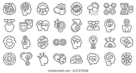 Emotional intelligence icons set outline vector. Control feeling. Work inner