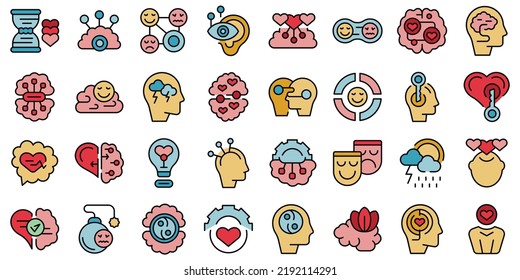 Emotional intelligence icons set outline vector. Control feeling. Work inner