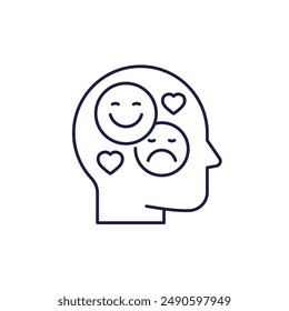 icono de línea de inteligencia emocional en blanco