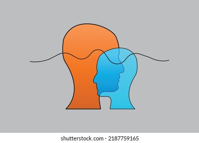Emotional intelligence logo, coaching icon, teacher sign, coach symbol. Two abstract profiles. Psychotherapy, consulting icon