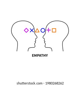 Emotional intelligence. Logo of empathy, . Two profiles and relationship between them. Icon of therapy, psychotherapy, psychoanalysis