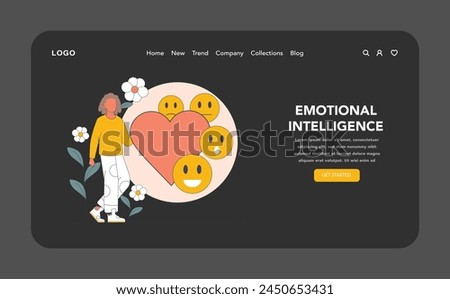 Emotional Intelligence night or dark mode web or landing page. An evocative illustration that delves into emotional intelligence, exploring emotion management and the power of empathy.