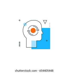 Emotional intelligence, phobia trigger, creative thinking, head ache. Psychology and philosophy concept. Trait of introversion of human personality. Linear design illustration