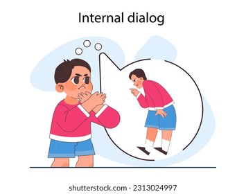 Emotional intelligence. Positive aspects of emotional intelligence, EQ development. Child with deep understanding of his own emotions and internal dialog. Flat vector illustration