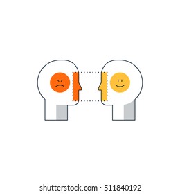 Emotional intelligence, psychology communication, mind science, reasoning. Human psychology and communication, connection, linear design vector illustration