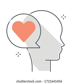 Emotional intelligence related color line vector icon, illustration. The icon is about emotion, heart, love, speech bubble, avatar, face. The composition is infinitely scalable.