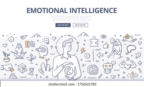 Emotional intelligence and self-awareness concept. Understanding and managing one’s emotions. Doodle abstract illustration of the way people think and feel