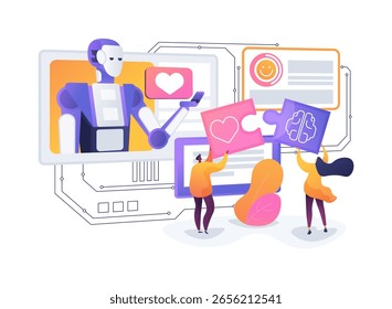 Ilustración vectorial abstracta del concepto de las plataformas de formación de inteligencia emocional. Las plataformas digitales capacitan a los líderes para mejorar la inteligencia emocional y la relación de equipo.