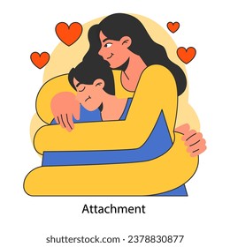 Emotional intelligence. Unhealthy attachment. Avoidant or fearful attachment style in a romantic relationship. Frustrated man and clingy woman showing affection. Flat vector illustration