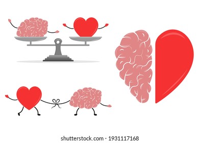 Emotional Intelligence vector illustrations. Balance between soul and intellect. Conflict between emotions and rational thinking. Heart and Brain concept. 