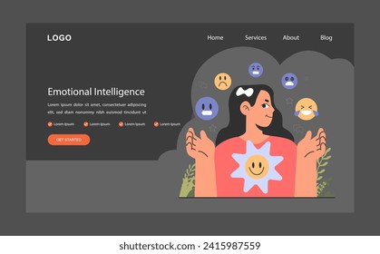 Emotional intelligence web banner or landing page dark or night mode. Emotion balance and control skill. EQ development. Deep understanding of emotions. Self-regulation. Flat vector illustration