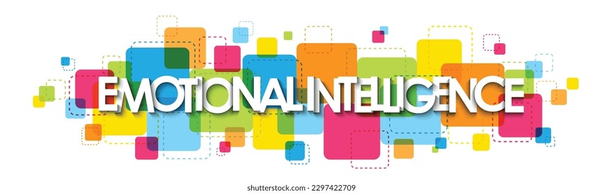 EMOTIONAL INTELLIGENCE white typography banner on colorful squares