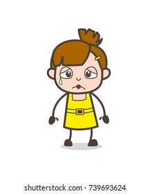 Emotional Kid Crying Face - Cute Cartoon Girl Vector
