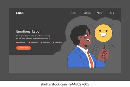 Emotional labor web banner or landing page dark or night mode. Emotions expression and mood regulation skill. Deep understanding of emotions and empathy. Flat vector illustration