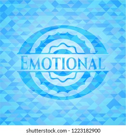 Emotional light blue emblem. Mosaic background