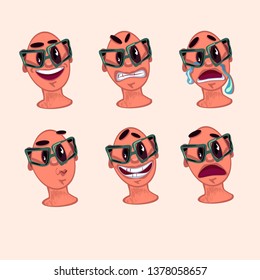 Emotional man. Set with different expressions. Cute cartoon character. Vector illustration.