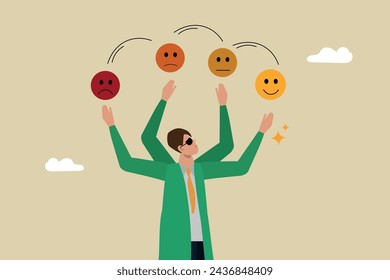 Emotional management control, Customer feedback rating, emotion management at work and how to interact with users and colleagues, Business man choosing his emotional state