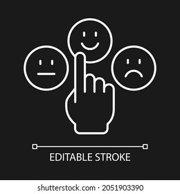 Emotional maturity white linear icon for dark theme. Ability to control and manage emotions. Thin line customizable illustration. Isolated vector contour symbol for night mode. Editable stroke