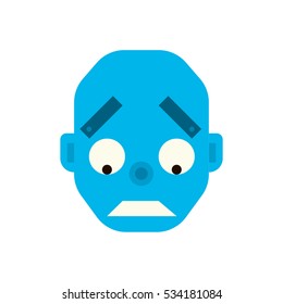 Emotional melancholy robot head in cartoon style. robot sad