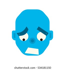 Emotional melancholy robot head in cartoon style. robot sad