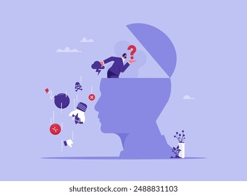 Emotional or mental problem, stress anxiety concept, negative thinking, bad attitude or depression and sadness, businessman throw away negative symbol, thumb down, anger and chaos