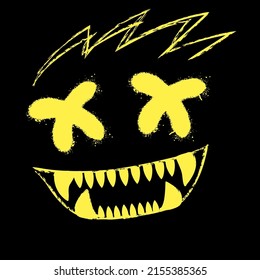 Emotional monster face with evil eyes and throat. Dude character t shirt design.