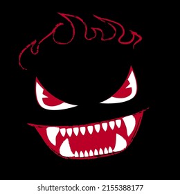 Emotional monster face with red evil eyes and throat. Dude character t shirt design.