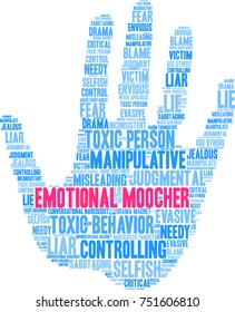 Emotional Moocher Word Cloud On A White Background. 