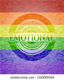 Emotional on mosaic background with the colors of the LGBT flag