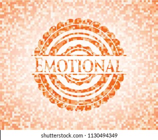 Emotional orange mosaic emblem with background